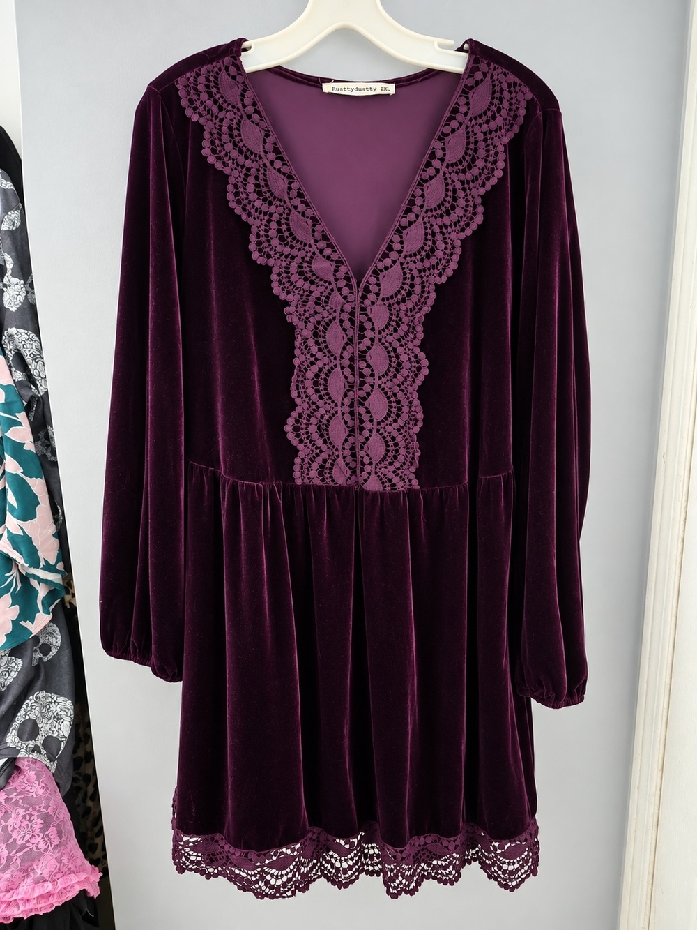 Plum Velvet Lace-Trim Dress